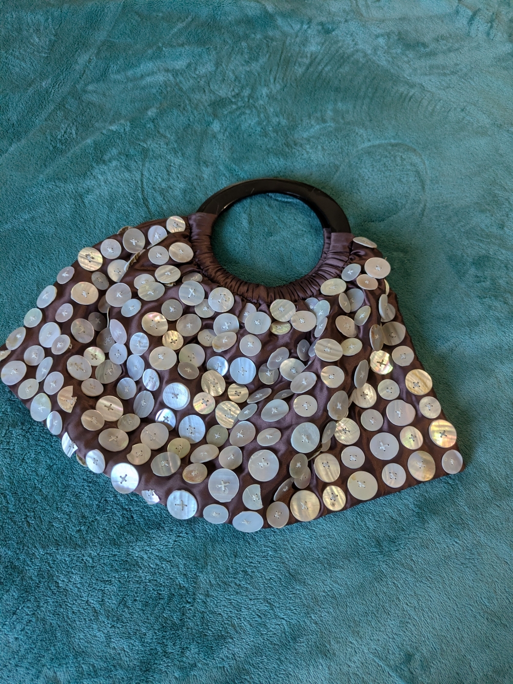 Local European Brown Tote with Iridescent Shell Discs